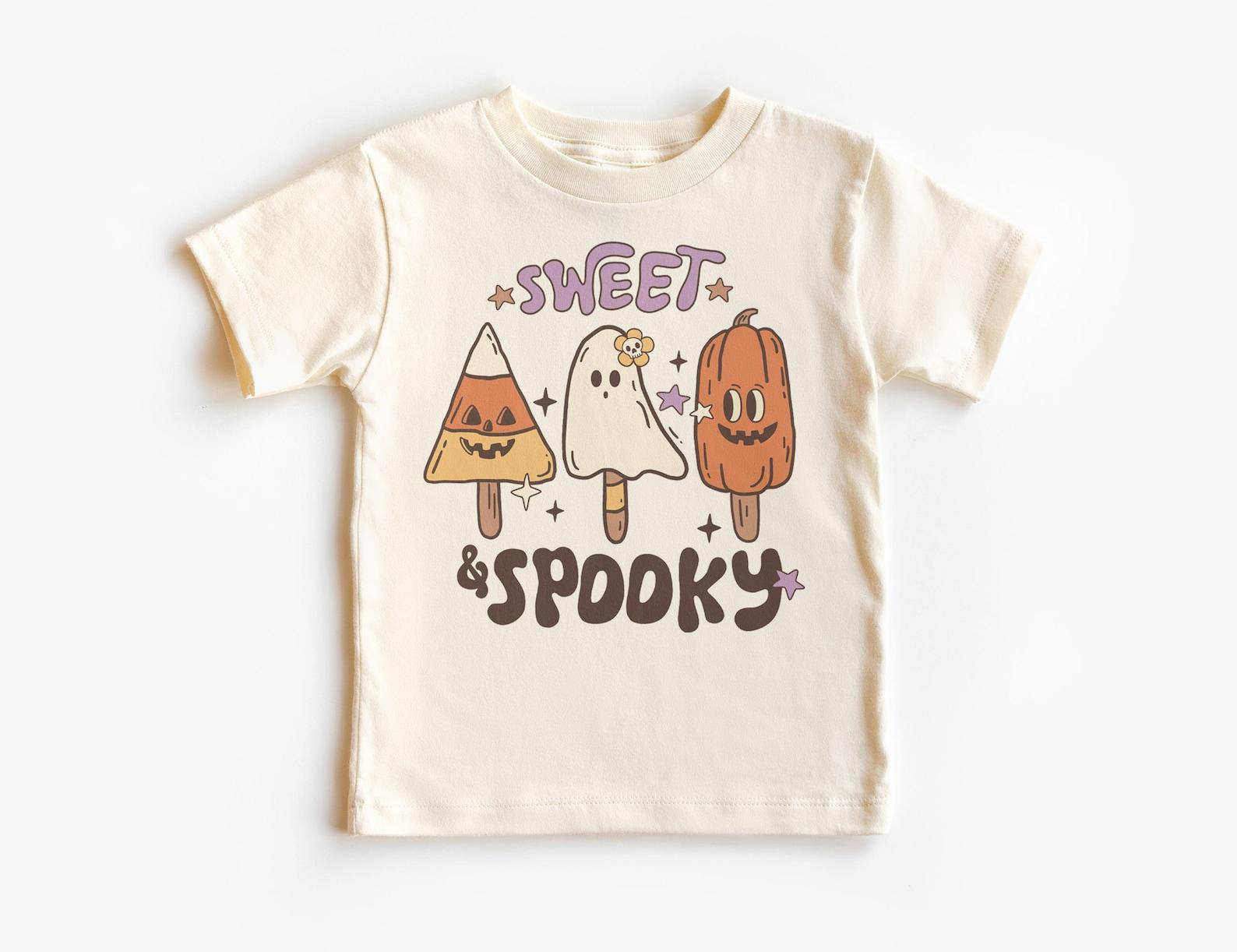 Retro Sweet And Spooky Halloween Kids Tee - Pumpkin Ghost Candy Corn Popsicles - Cute Halloween Costume - Unisex & Youth Natural T-Shirt 100