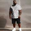 Plus Size Men's Streetwear 3d Print 2 PieceOutfit, Liquid Marble Abstract Stripe Print Short Sleeve T-Shirt and Shorts Set