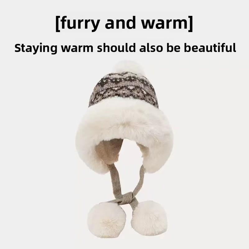 Mongolische Strickmütze mit Fleecefutter für den Winter Damen Wärme und Windschutz