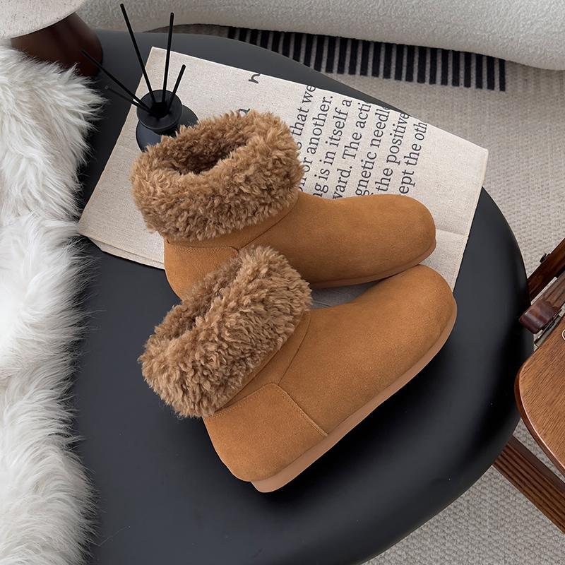 Hairy Big-headed Snow Boots Women's 2025 Winter Piled Thickened Short Boots Thermal Cotton Shoes