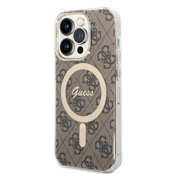 Guess GUBPP14XH4EACSW Hülle+Ladegerät Set iPhone 14 Pro Max 6,7" braun/braun Hartschale 4G Print MagSafe
