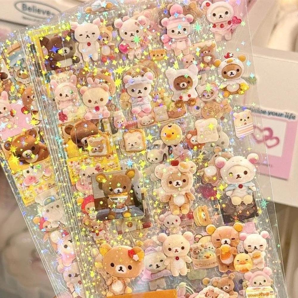 5Pcs Cartoon Cute Rilakkuma Stickers Die-Cutting Sticker Anime Handbooks Material Flashing Laser Sticker Kid Toy