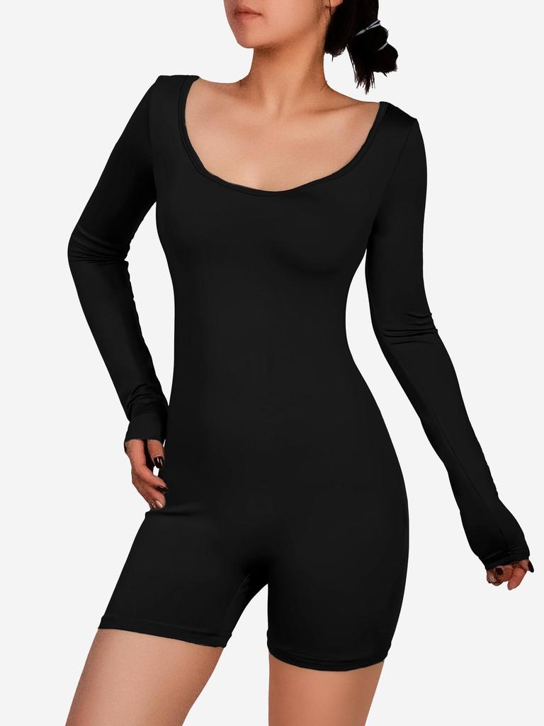 Women's High-End Tummy Control Padded Shapewear Jumpsuit with Long Sleeves