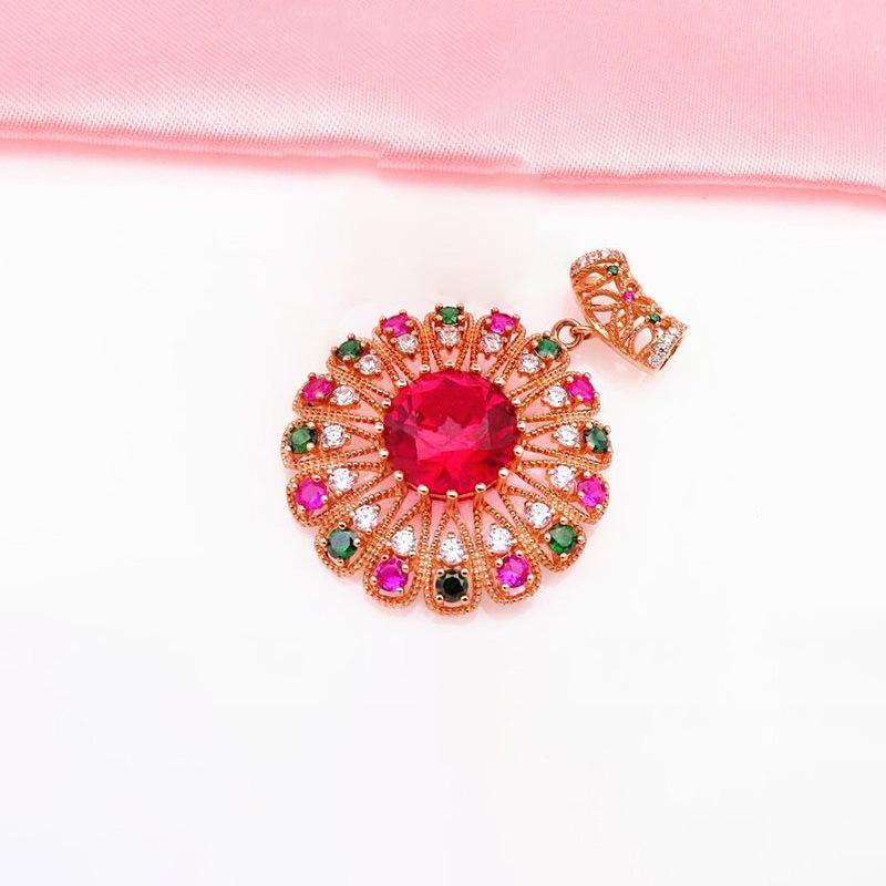 Exquisite Russian Purple Gold European And American Luxury Color Red Zircon Flower Pendant Rose Gold Plated Large Flower Pendant Female (single pendant)