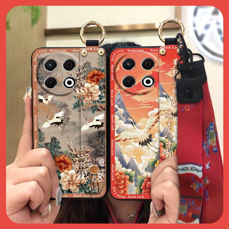 Phone Holder Silicone Phone Case For Tecno Spark30 Pro 4G/KL7 Kickstand Fashion Anti-knock Wrist Strap Soft Case Ring
