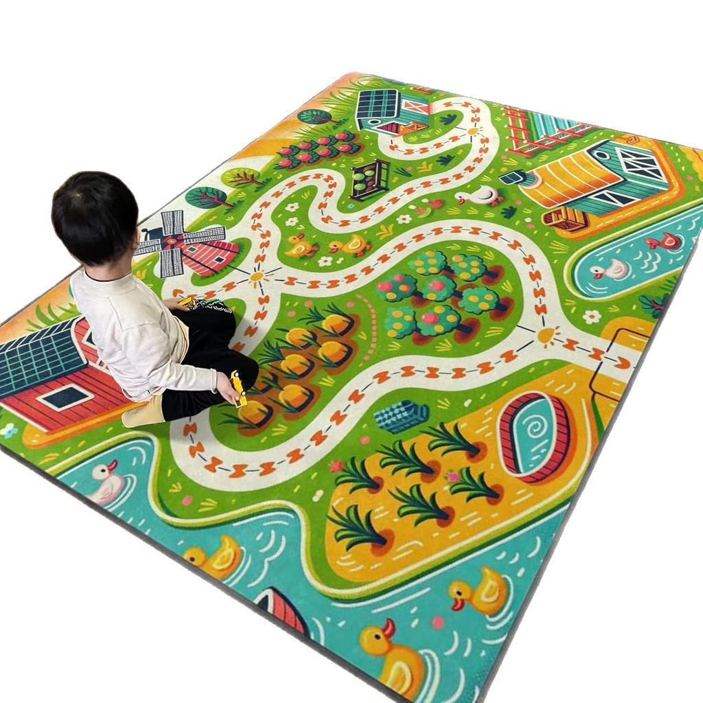 Cartoon Educational Traffic Road Map Floor Mat for Kids Room