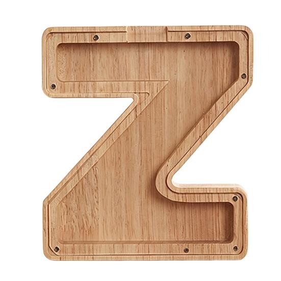 Wooden Piggy Bank with Clear Window, A-Z Letter Coin Cash Container for Kids Adults, Unbreakable Money Saving Box Decoration