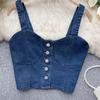 Hongkongský styl Retro Džínový top Dámský Design Jednořadé Slim fit Krátký Pupík Sexy Gyaru Sle Cami Móda