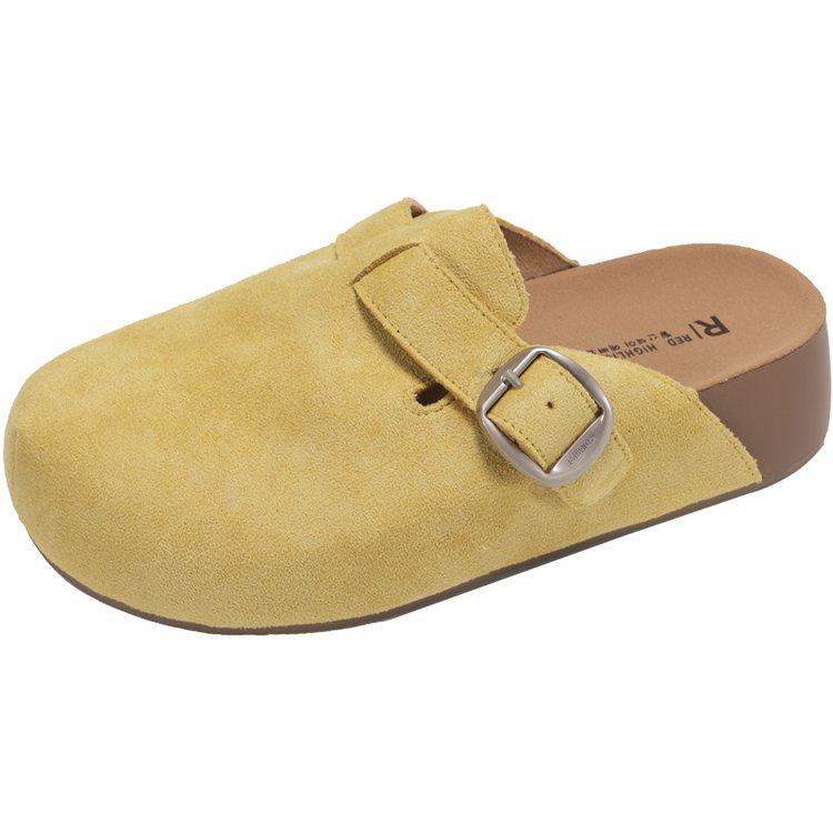 

[Su Yinyin] 5.5cm heightened version~ retro cork thick-bottomed casual buckle with bag head Boken slippers women s half drag 35