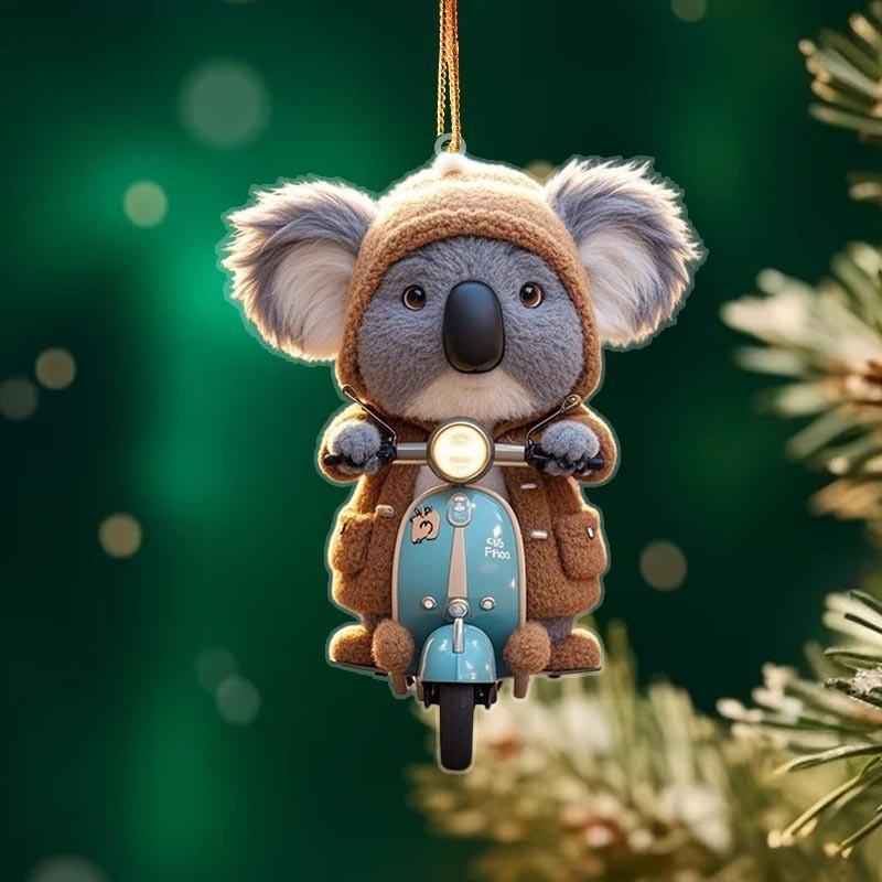 Motorcycle Cute Cartoon Riding Koala Pattern Acrylic Pendant For Car Decoration