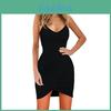Women Casual Sexy Suspenders V Collar Color Dress With Slim Sheath Silhouette