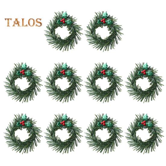 10Pcs/Set Christmas Wreath Napkin Ring Santa Hat Shiny Leaves Reusable Xmas Party Holiday Table Decoration Artificial Garland Dinner Napkin