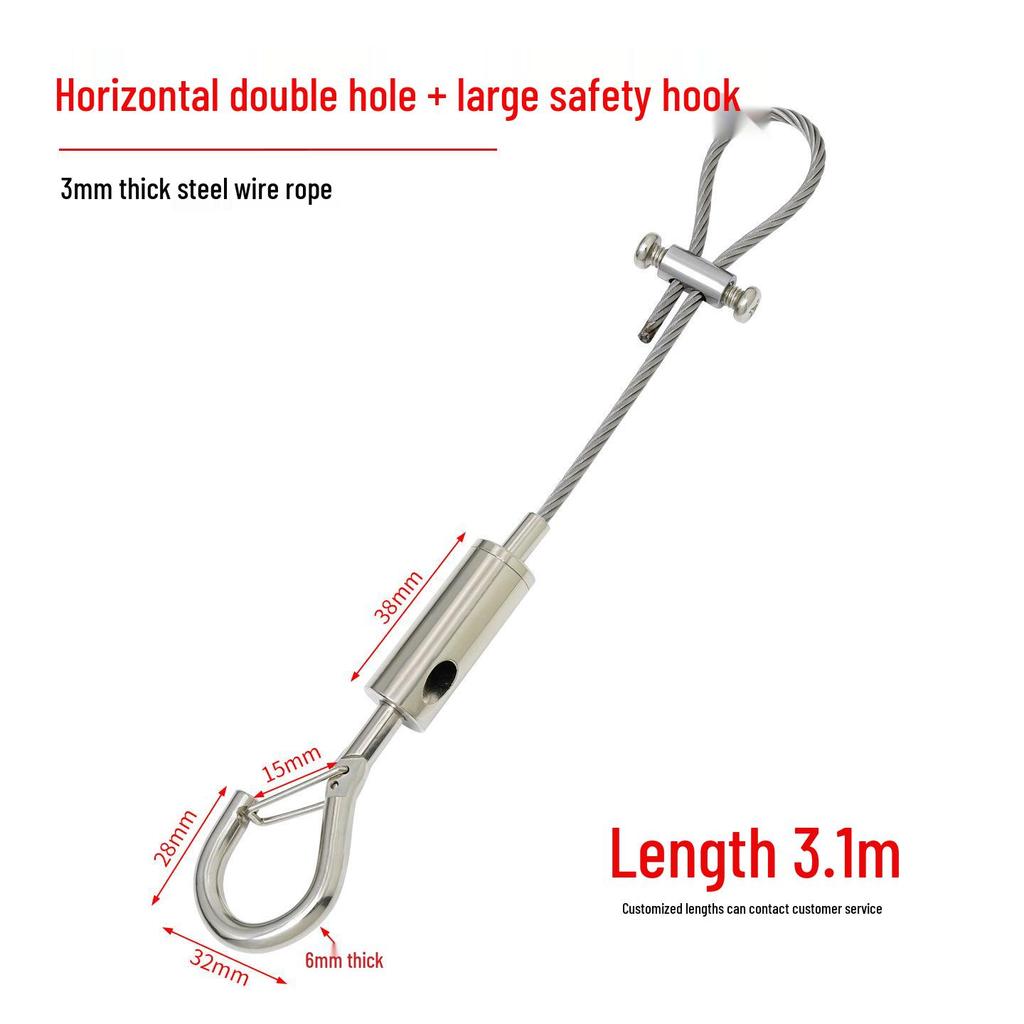 Adjustable 304 Stainless Steel Wire Rope with Double-Head Safety Hook and Spring Clip