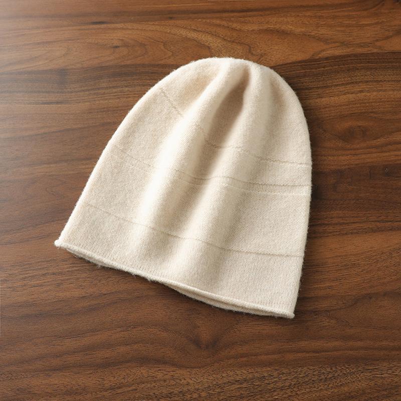 Women 100% Pure Cashmere Slouchy Beanie Rolled Cuff Textured Knit Winter Warm Soft Stylish Versatile Cold Weather Accessory