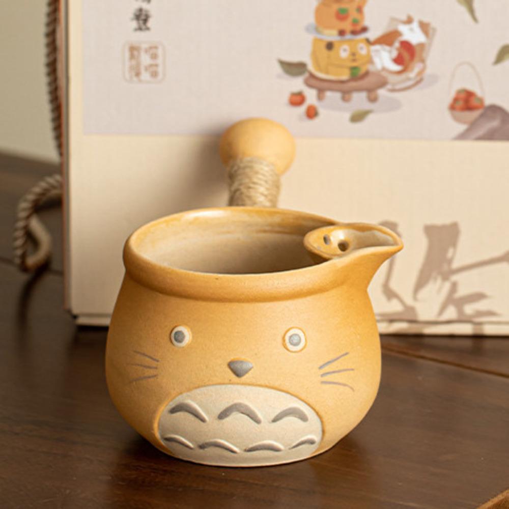 Cute Cat Coarse Pottery Roasted Tea Kettle Winter Tea Brewing Around The Stove Candle Warmer Milk Tea Jar Side Handle Pot Base
