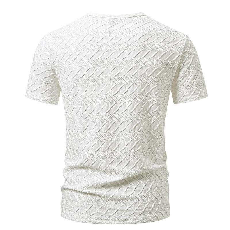 Summer New Men's Short Sleeve T-shirt Casual Round Neck Textured Design Fashion Lightweight Breathable Male Tops
