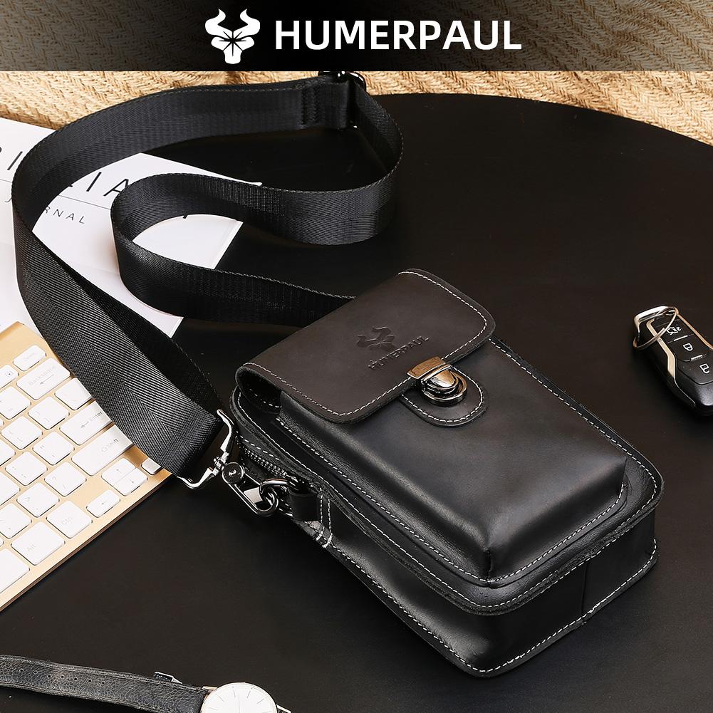 Humerpaul New Men Bags First Layer Cowhide Shoulder Bag Retro Messenger Bag Multi-function Tool Storage Bag Sports Waist Bag