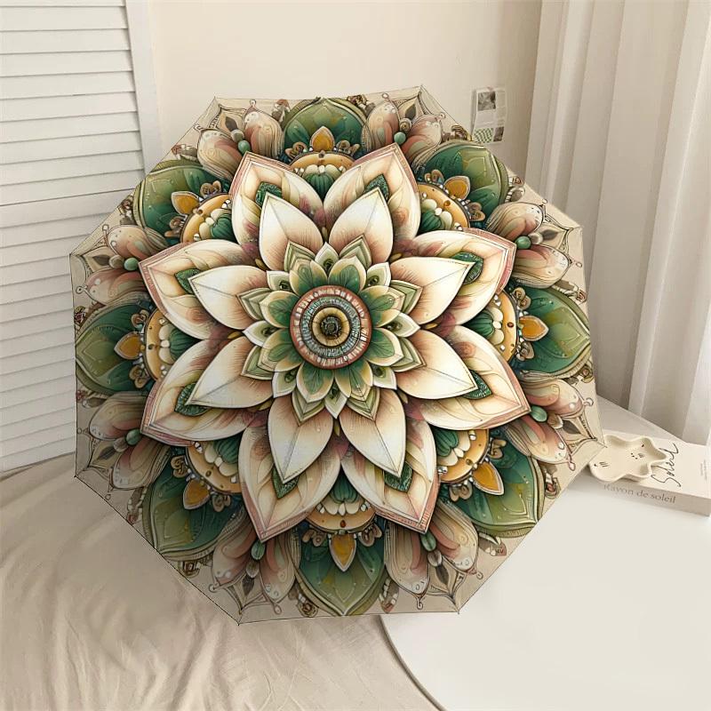 1pc Lotus Pattern Automatic Open/Close Umbrella with Windproof, 8-Rib Sturdy Canopy, Durable Ribs, Fashionable Design1199A