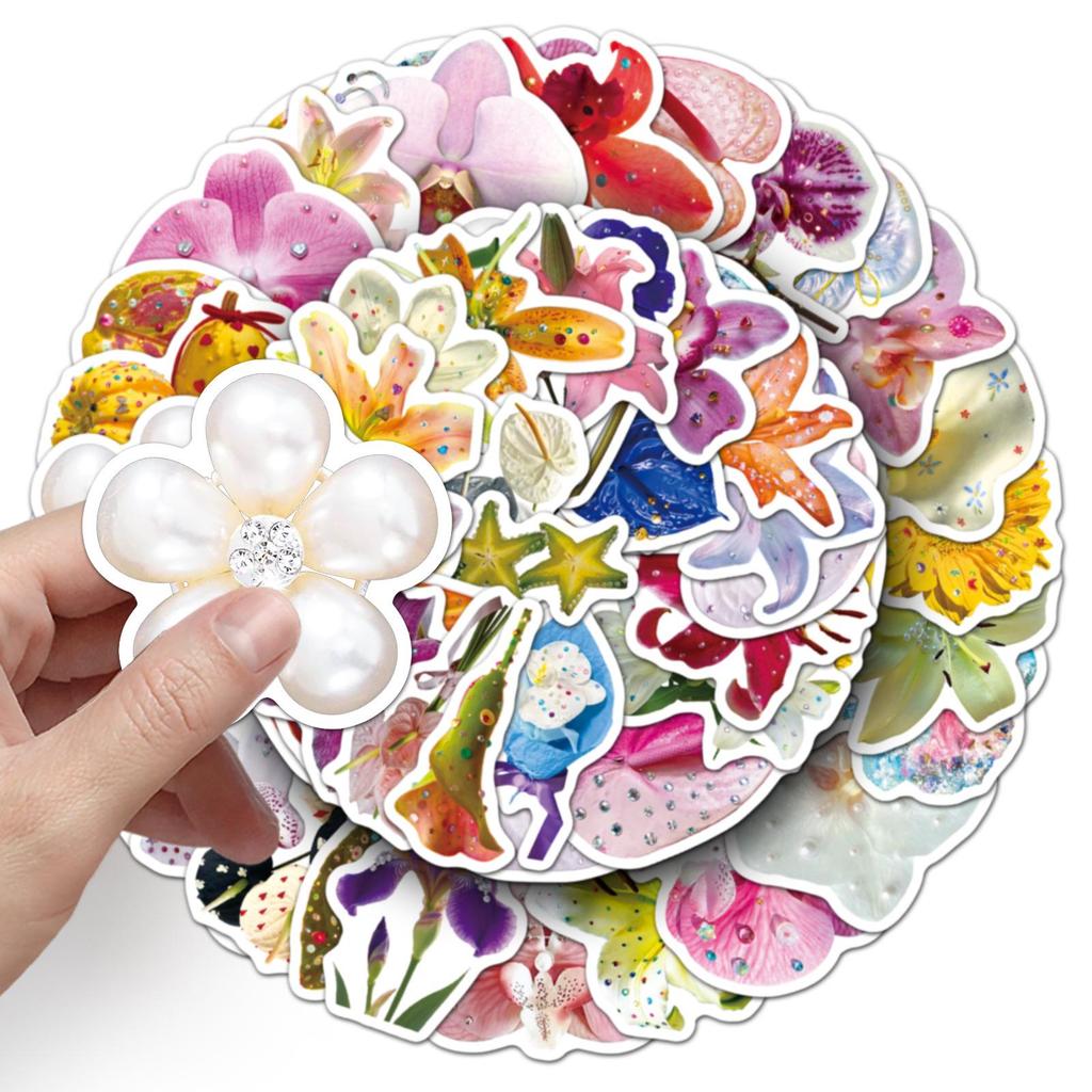 50-Piece Diamond Flower & Plant Graffiti Stickers: Waterproof Decorations for Journals, Water Bottles, Phones, and Computers.
