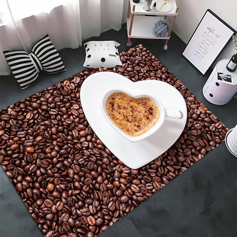 Funny Coffee Beans 3D Printing Carpet for Living Room Bedroom Alfombra Anti-slip Soft Area Rug Sofa Doormat Home Decor Tapete HD