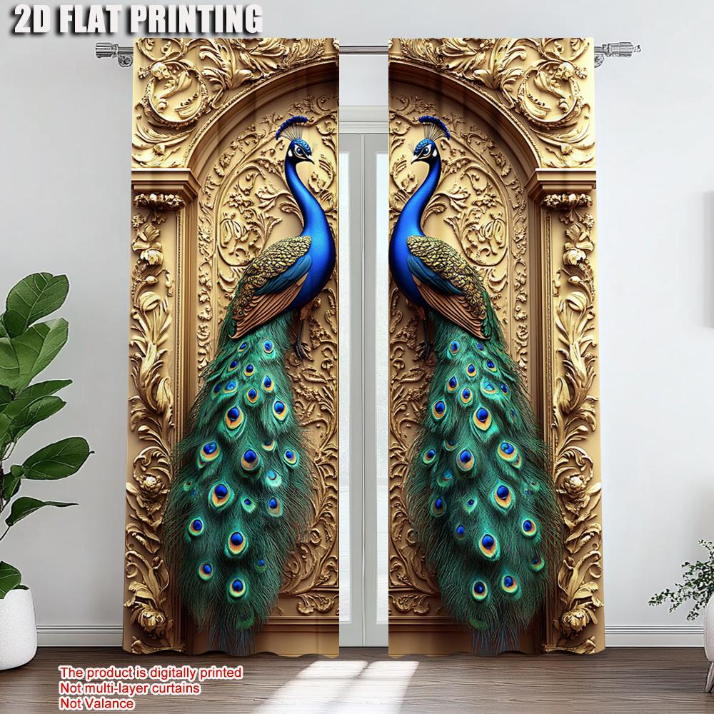 2Pcs Peacock Gothic Art Digital Printed Window Curtain With Rod Pocket Suitable For Living Room Kitchen Bedroom Study Dining
