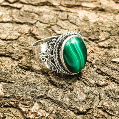 Malachit-Edelstein-Ring 925 Sterling Silber handgefertigter Designer-Ring Malachit-Ring Silberband-Ring für Geschenk Malachit-Ring-Schmuck