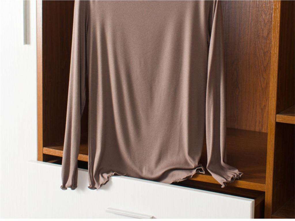 Women's Slim Fit Wood-Ear Trim Modal Long Sleeve T-Shirt, Round Neck, Plus Size, Spring/Autumn Versatile Top