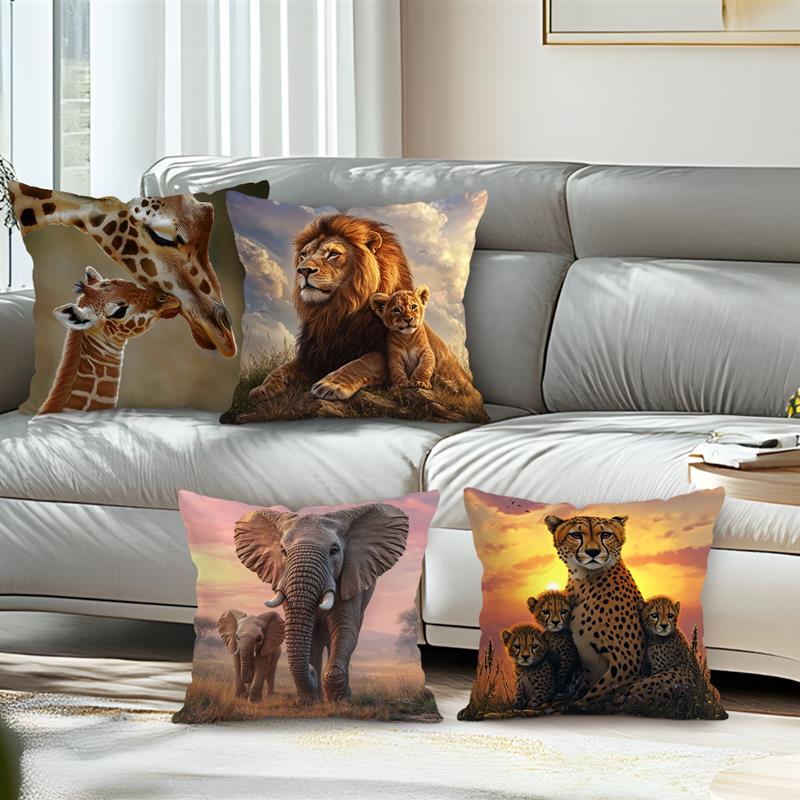 Home Decor Wild Animals Family Portrait Cushion Covers Pattern Cushion Cover Suitable for Sofa Bedroom Car Pillow Cover