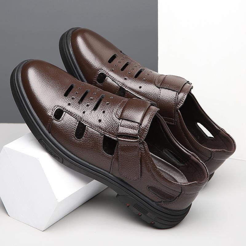 Big Size Breathable Hallow Cow Leather Shoes for Men 2025 Summer New Designer Shoes Male Fashion Casual Anti-slip Sandals Man