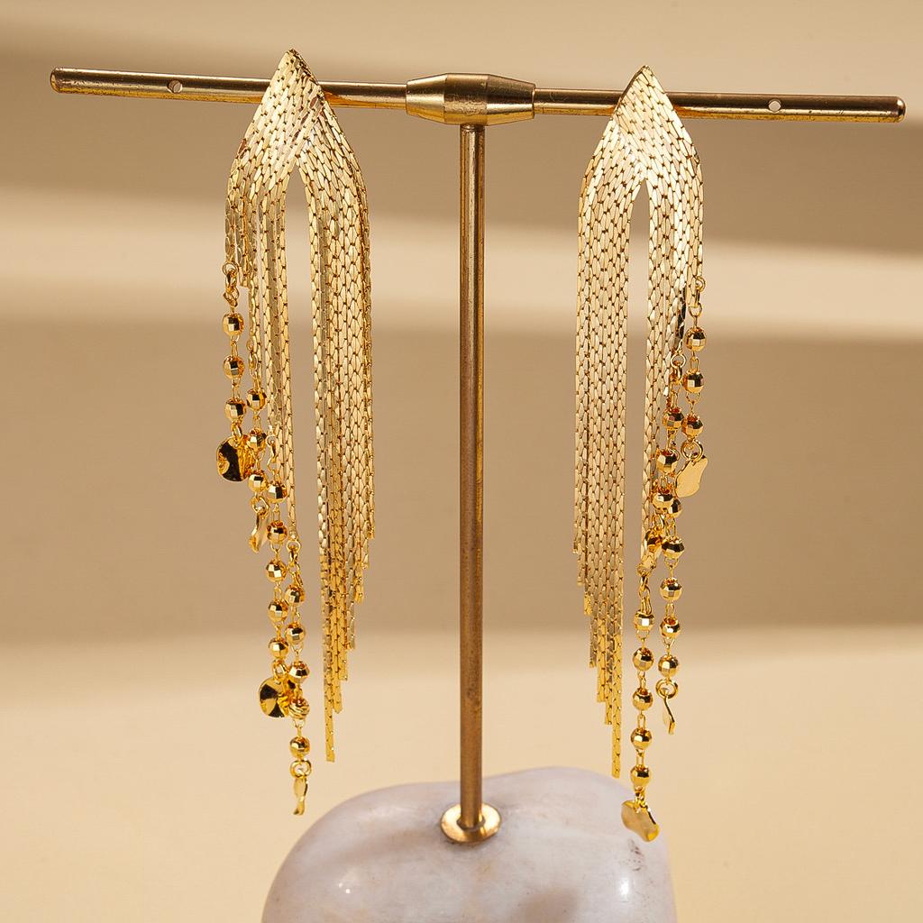 18k Real Gold Electroplated Sequined Chain Fringed Silver Needle Earrings Niche Earrings