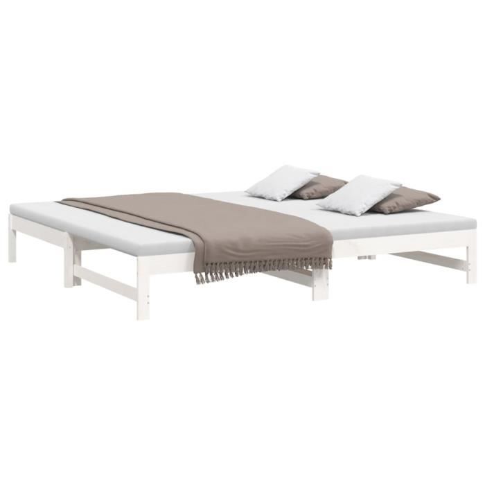 823400 vidaXL Lit coulissant Blanc 2x(100x200) cm Bois de pin massif