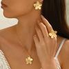 4PCS Fashion Metal Flowers Wrinkled Stereoscopic Pendant Necklace Set for Women Charm Clavicle Chain Earrings Party Jewelry