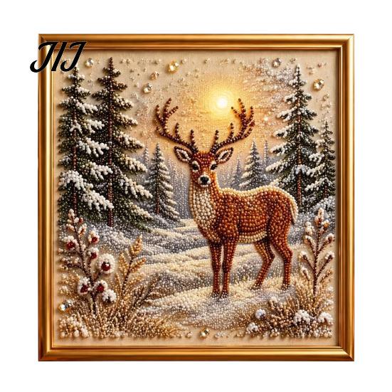 Christmas Wall Decoration DIY Faux Pearl Art Kit, Winter Scene Painting Family Holiday Craft Activities 3D Sparkling Animal Kit for Adults, Decor Bead