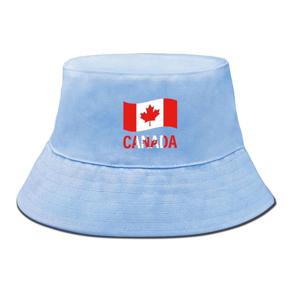 Flag of Canada Print Bucket Hat , Maple Leaf Fisherman Hat Polyester Casual Solid Color Basin Cap