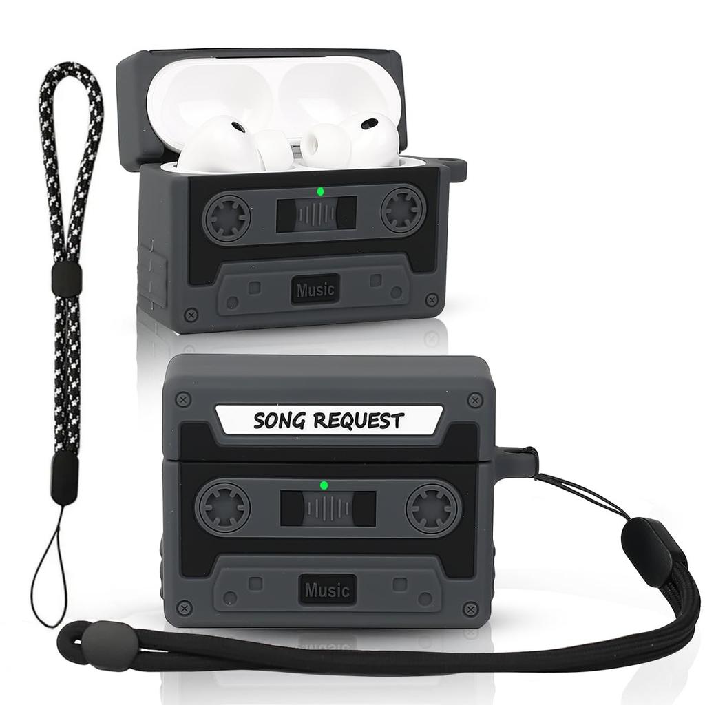 3D Retro Case For AirPods Pro 3 Music Cassette Tape Design with Rope Soft Silicone Earphone Protective Case For AirPods Pro 3