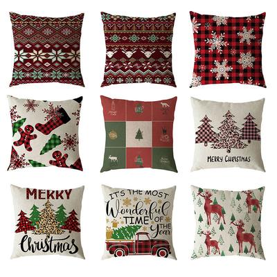 Christmas Linen Classic Red Plaid Snowflake Pillowcase Elk Christmas Tree Holiday Pillow