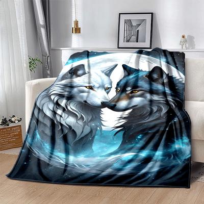 1pc Wolf Printing Lightweight Flannel Blanket, Comfortable and Warm Blanket, for Camping Sofa Bed and Couch Office, Gift