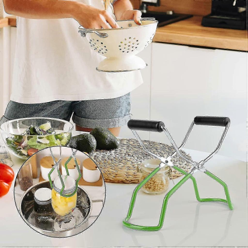 Jar Tongs, Jar Lifters, Anti-Scald Clip, Jar Clip, Glass Lifting Tongs Stainless Steel Jar Lifter with Handle for Secure Grip for Mason Jars (Green) -