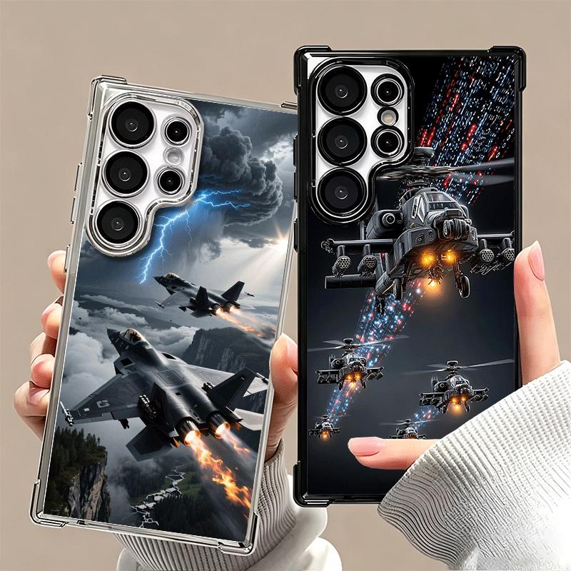 Aircraft Helicopter Formation Plating Phone Case For Samsung Galaxy S24 S25 FE S26 Edge S23 Ultra S22 S21 Plus S20 Anti-Fall Air