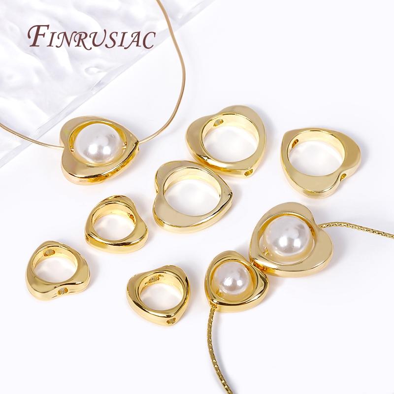 18K Gold Plated Heart Frame Beads Spacer Connectors Through Hole Bead Circle DIY Bracelet Earrings Beading Jewelry Making