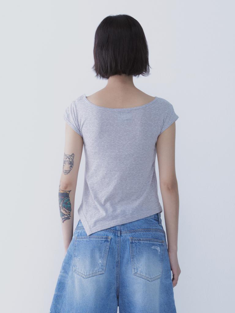 SETSETSET Unbalance Snap T-Shirt Gray