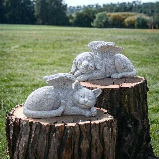 Personalized Angel Cat Memorial Statue Resin Pet Sculpture with Angel Wings for Garden Outdoor Tombstone Marker Emotional Gifts