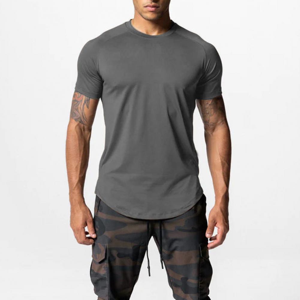 Summer Men T-shirt Round Neck Solid Color Mesh Short Sleeve Quick Dry Loose Elastic Pullover Casual Daily Wear Fitness Sport Top