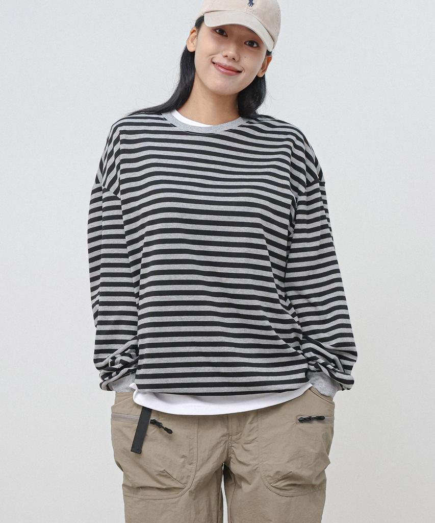 Modernoment Striped Oversized String Long Sleeve [Gray]