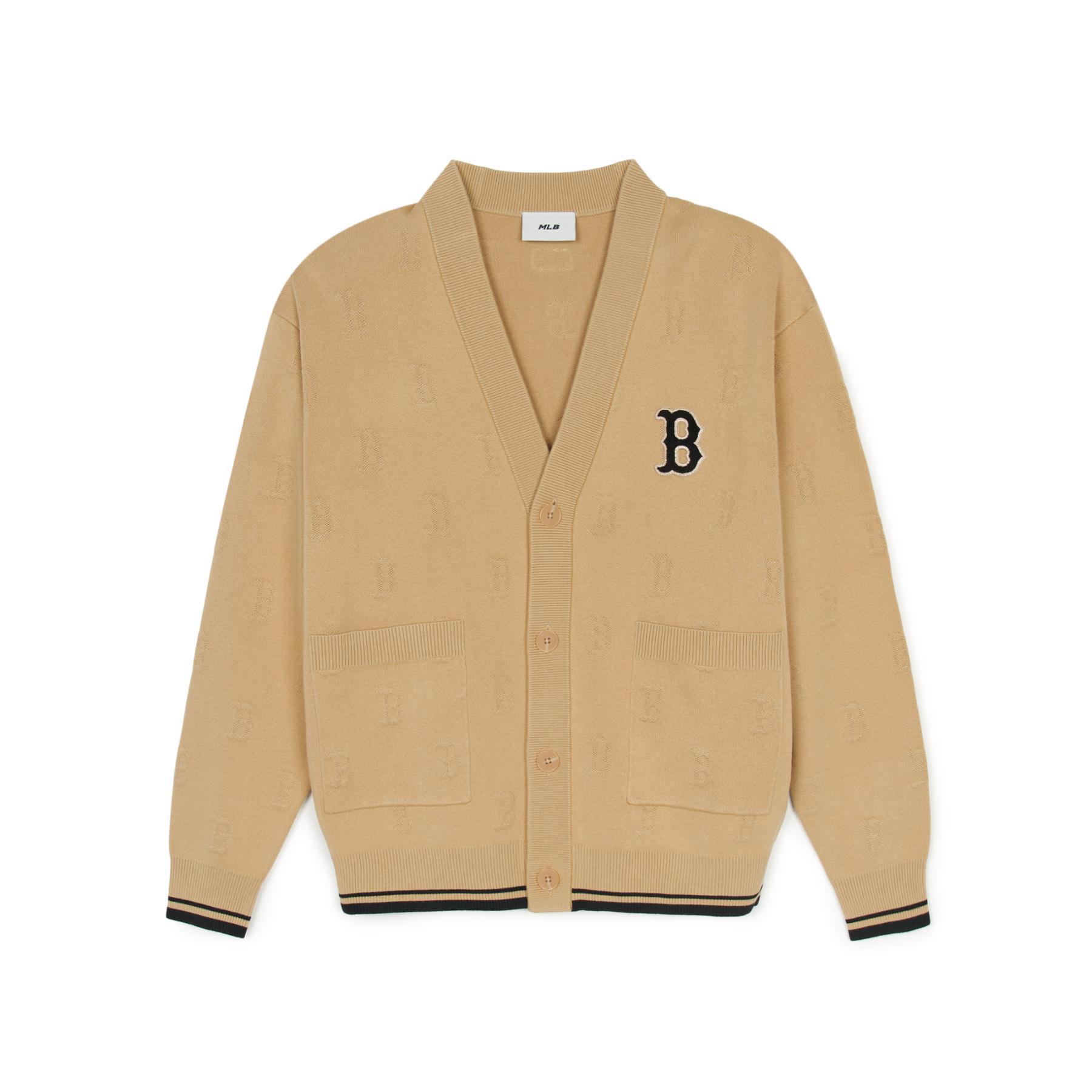 MLB Boston Red Sox Sport-Lifestyle-Serie Einreihiger V-Ausschnitt Langarm Strickpullover Unisex Pullover Beige 3AKCM0251-43BGL M beige