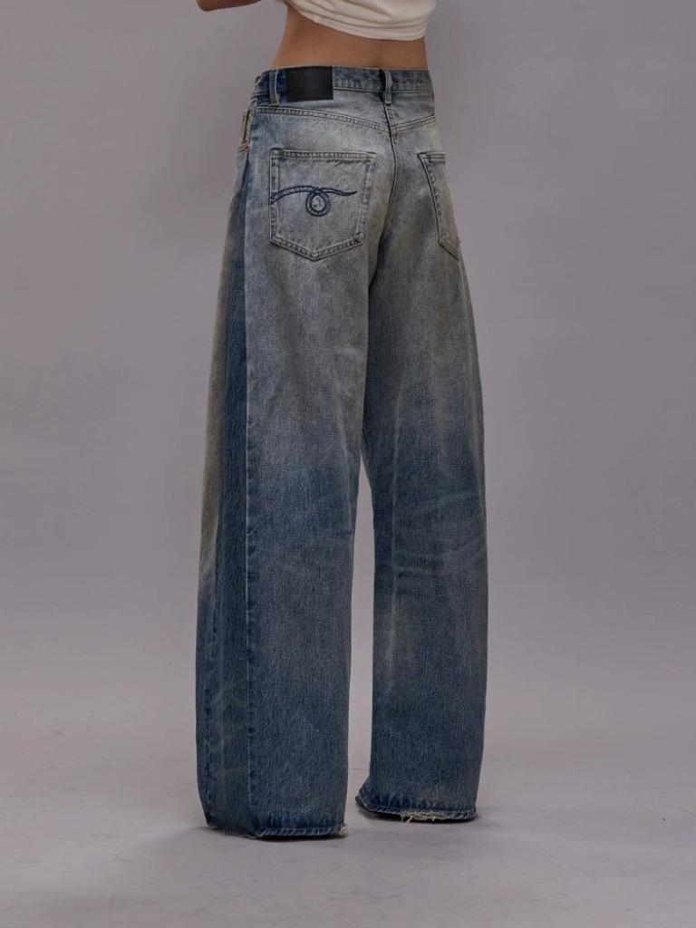 R.13 Autumn Retro Loose Wide-Leg Patchwork Denim Jeans