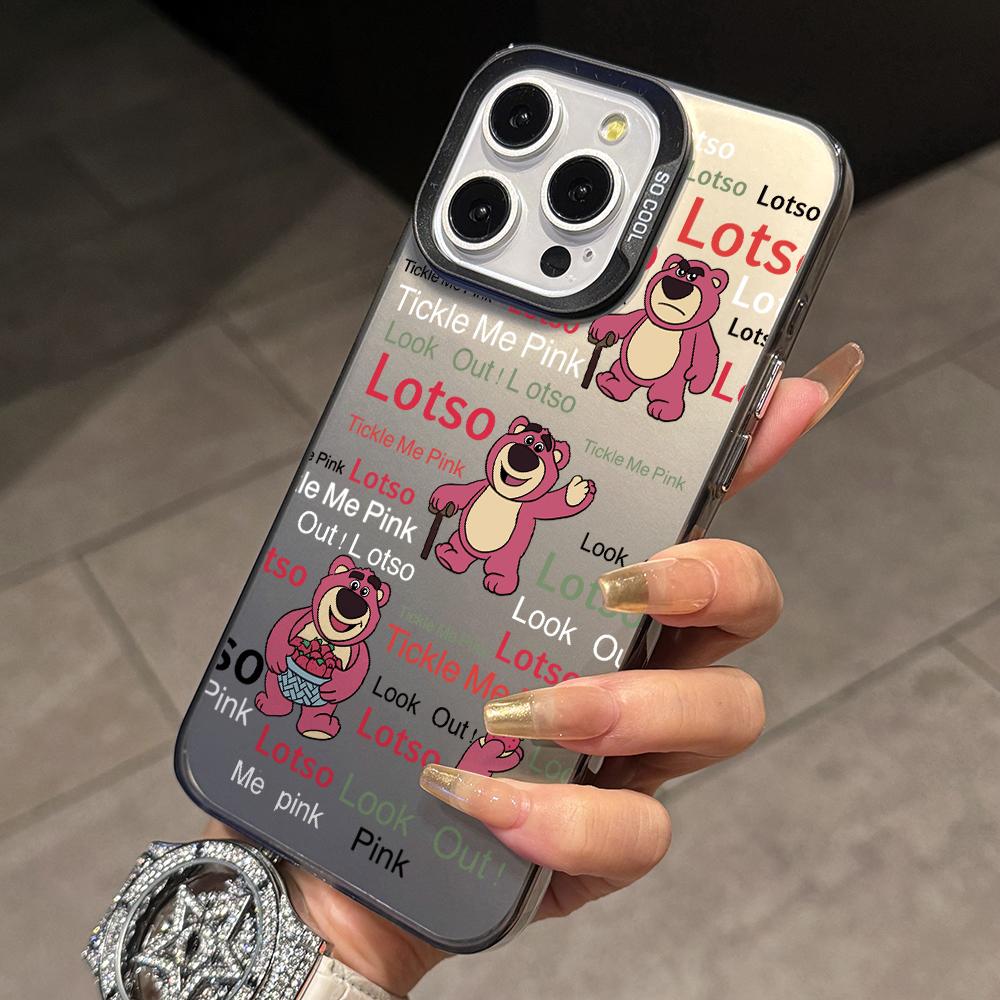 

Cartoon Lotsos Bear Phone Case for iPhone 17 Air 16 16e 15 14 Plus 13 12 11 Pro Max X Xs XR 8 Colorful Silver Hard Cover iPhone 14 Plus