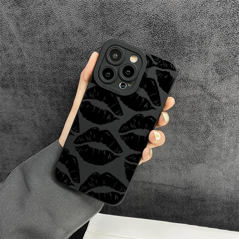Luxury Gothic Style Black Lip Phone Case For iPhone 11 13 12 14 15 Pro Max Plus Cases Shockproof Soft Silicone Protective Cover
