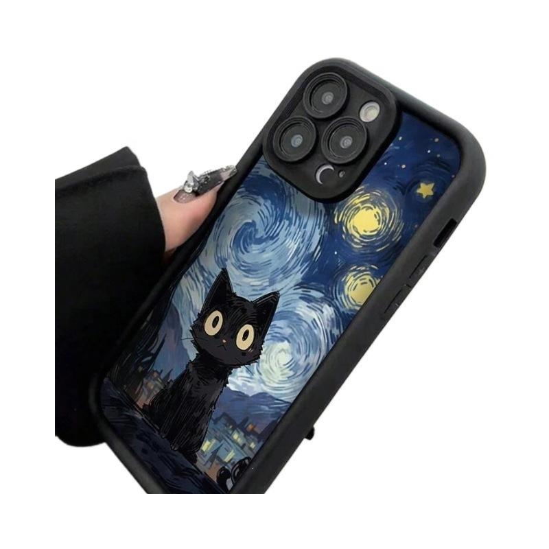 Sternenhimmel schwarze Katze ist geeignet für Apple 14 Handyhülle 13/12/11 Augenleiter 15promax sturzsicher 7/8p weiche Hülle
