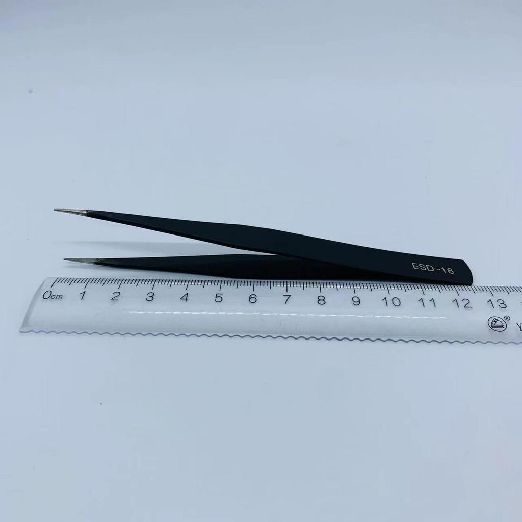 Black ESD Anti-Static Stainless Steel Tweezers Set with Bent Tip for Industrial Repair